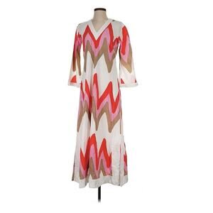 Virginia Witneck Red White Zig Zag Maxi Kaftan Cotton Small